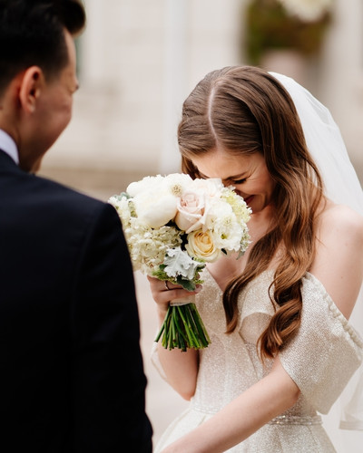 bride and groom's first look
