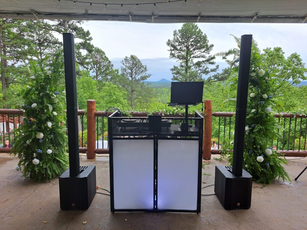 dj booth at outdoor wedding