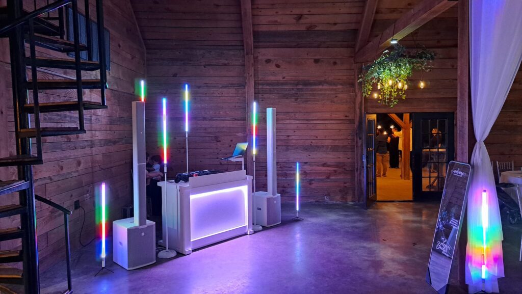 dj booth and dance floor lighting for wedding